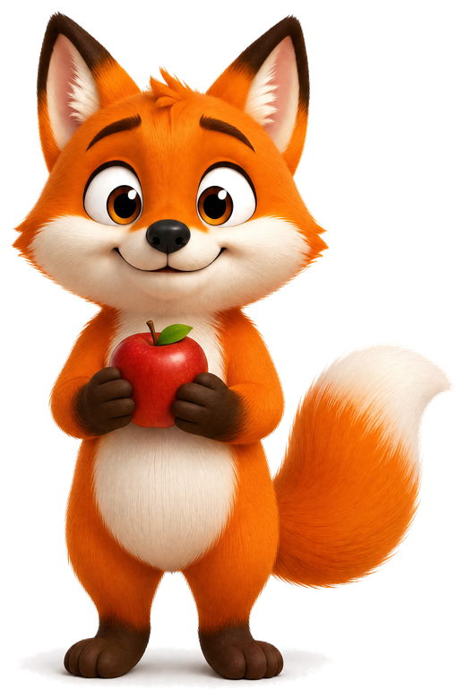 Foxy, a fox cub standing upright