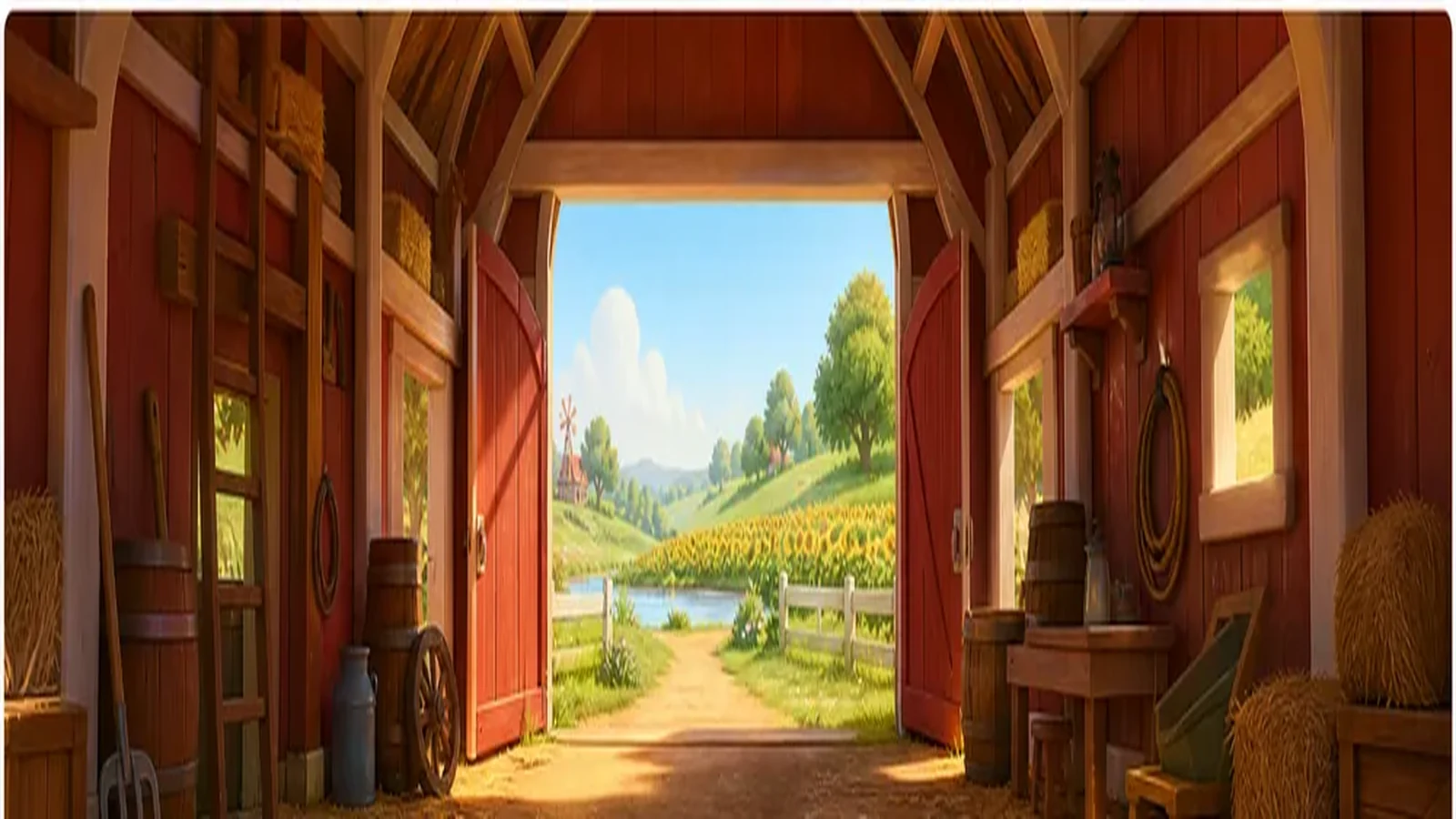 Just inside the barn doors